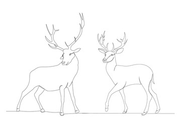 deer drawing by one continuous line, isolated