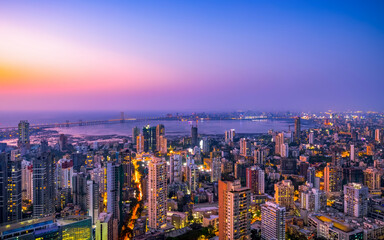 Mumbai's cityscape around the Bandra Worli Sea Link. This is the skyline of Prabhadevi and Dadar in...