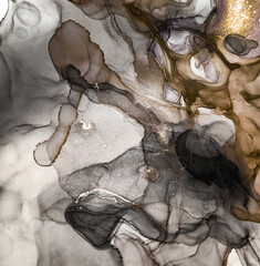 Marble Gold Black. Ink Flow Ancient Wall. Silk