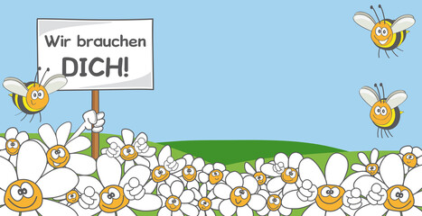 Obraz premium Blumen und Bienen Cartoon 