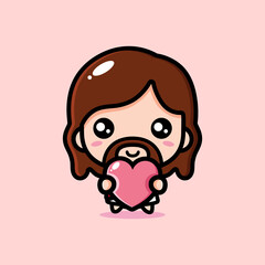 cute cartoon jesus vector design holding heart
