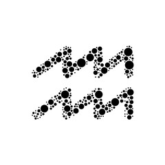 A large zodiac aquarius symbol in the center made in pointillism style. The center symbol is filled with black circles of various sizes. Vector illustration on white background