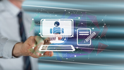 Man touching an online education concept