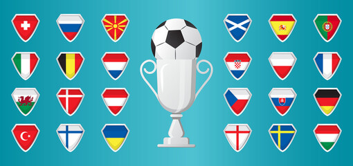 European football 2020, 2021 tournament final concept vector. Flags of teams