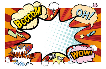 吹き出し　集中線　アメコミ風　背景