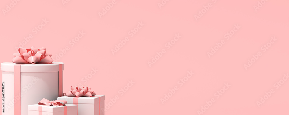 Poster 3d rendering of gift box on pink background with copy space.