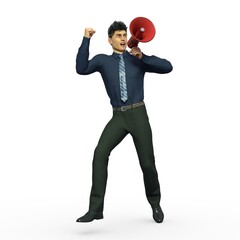 Fototapeta premium 3D Render : A man is shouting with the megaphone in his hand, isolated