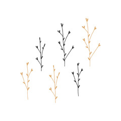 Hand drawn branches with leaves. Floral icons, vector minimalistic graphics.