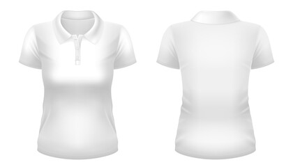 Blank white polo shirt template. Front and back views. Vector illustration.