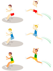 走り幅跳びをする陸上選手／Track and field athletes doing the long jump