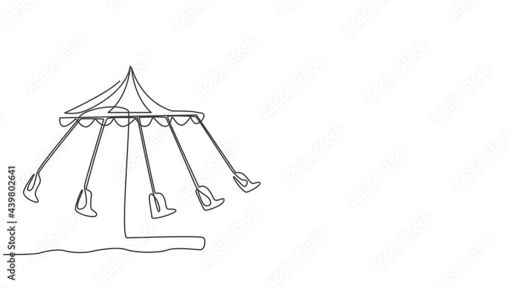 Poster animated self drawing of continuous one line draw a wave swinger in an amusement park with five seat