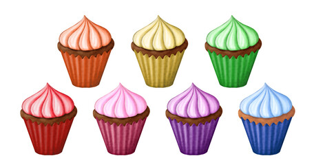 Rainbow cupcake clipart set