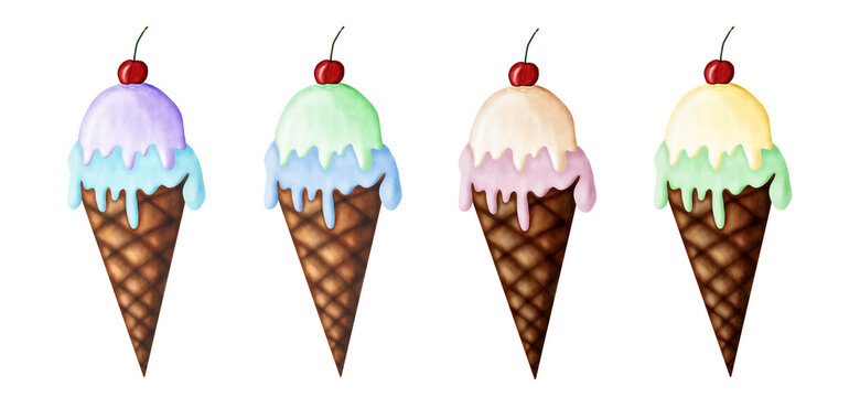 Ice cream with cherry set