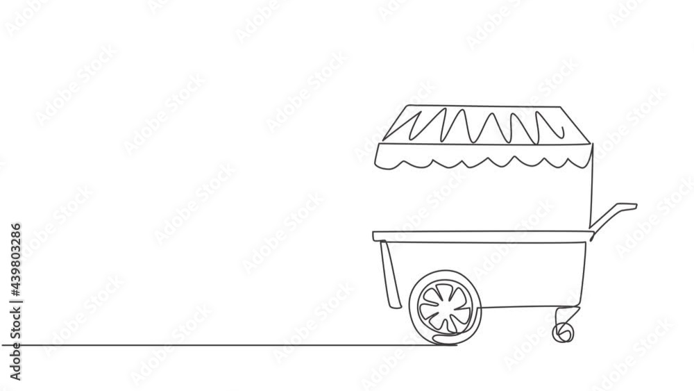 Poster animated self drawing of continuous one line draw an ice cream booth at an amusement park using a tw