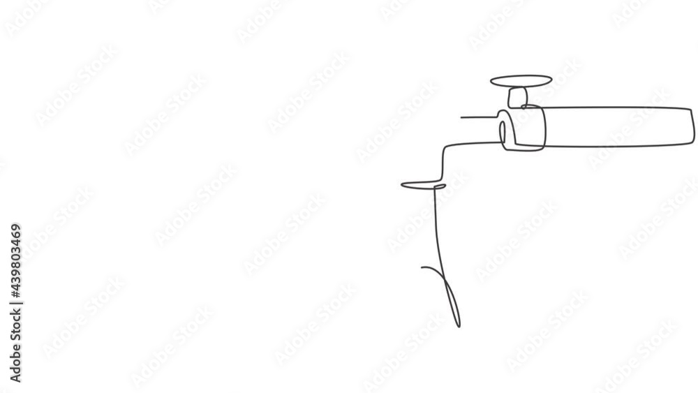 Poster self drawing animation of single one line draw a splash of water falling from the water tap. symbol 