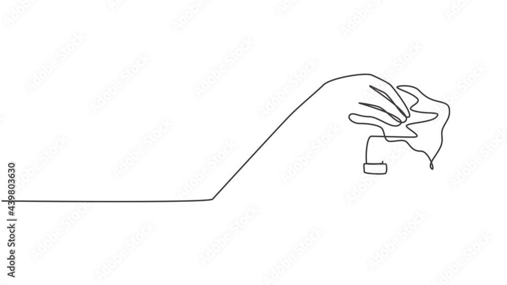 Poster animated self drawing of single continuous line draw dry the tap water with a towel after washing it