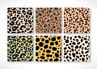 Vector Trendy leopard skin seamless pattern set. Hand drawn wild animal cheetah spots abstract repeat texture for fashion print design, backgrounds, digital paper, wallpaper © Ketmut
