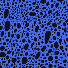 Seamless abstract black spots i against bluish background. Dart frog skin. Vector illustration.
