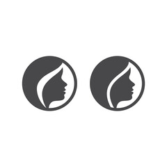 Pretty woman hairstyle profile vector icon. Beautiful girl hair and face silhouette.