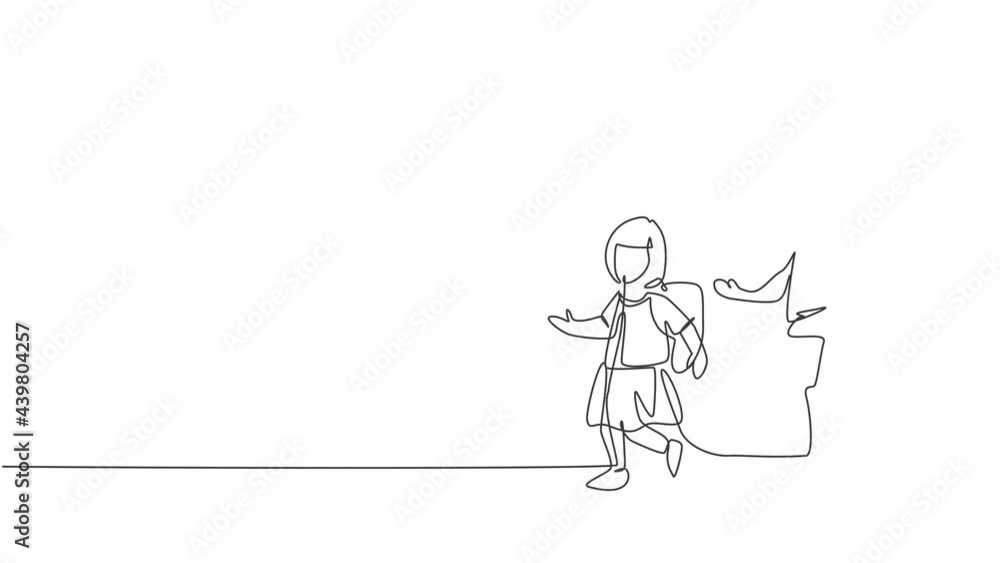 Aufkleber animated self drawing of single continuous line draw elementary school students both boys and girls 