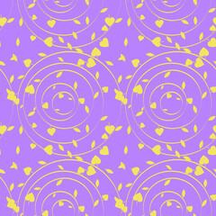 abstract vector pattern with yellow circles and leaves on a lilac background