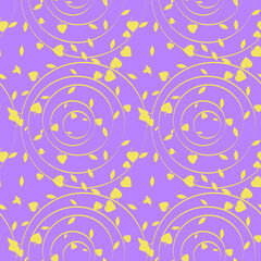 abstract vector pattern with yellow circles and leaves on a lilac background