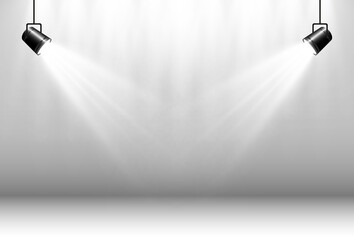 	
Empty stage with spotlights. Lighting devices on a transparent background.	
