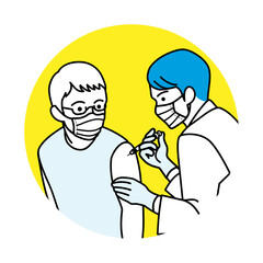 ワクチン接種　シニア男性と男性医師 - 上半身