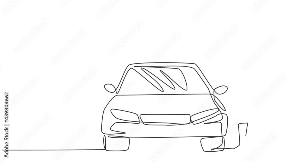 Poster animated self drawing of single continuous line draw policeman with uniform is ticketing a driver wh
