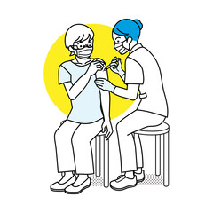 ワクチン接種　シニア女性と看護師 - 全身