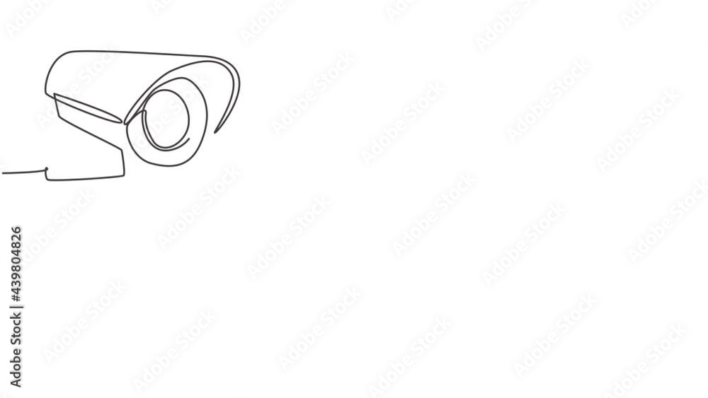 Poster animated self drawing of single continuous line draw cctv with a round shape installed on side of th