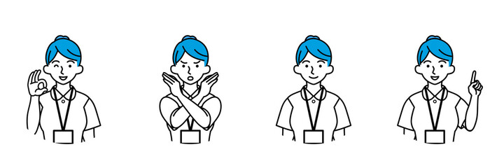 看護師　上半身　4パターン　バリエーション