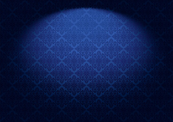 Oriental vintage background with Indo-Persian ornaments. Royal, luxurious wallpaper in ultramarine blue with stage lighting. Vector illustration