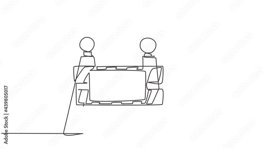 Poster animated self drawing of single continuous line draw warnings on under construction boards and traff