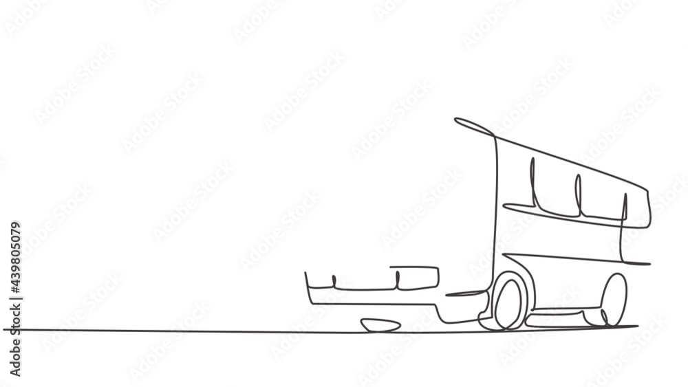 Poster animated self drawing of continuous one line draw express buses that serve inter-city passenger trip