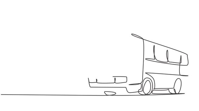 Animated self drawing of continuous one line draw express buses that serve inter-city passenger trips between provinces can also be used by tourists. Public vehicle. Full length single line animation.