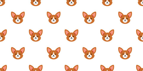 Cartoon character corgi dog face seamless pattern background for design.