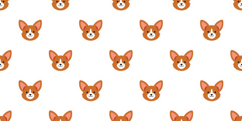 Obraz premium Cartoon character corgi dog face seamless pattern background for design.