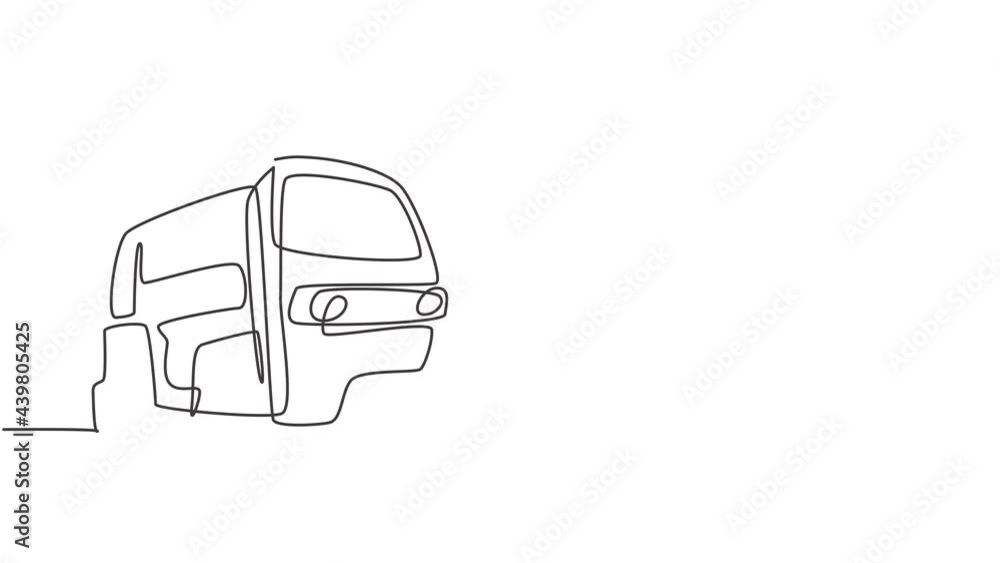 Poster self drawing animation of single continuous line draw traditional transportation in india which serv