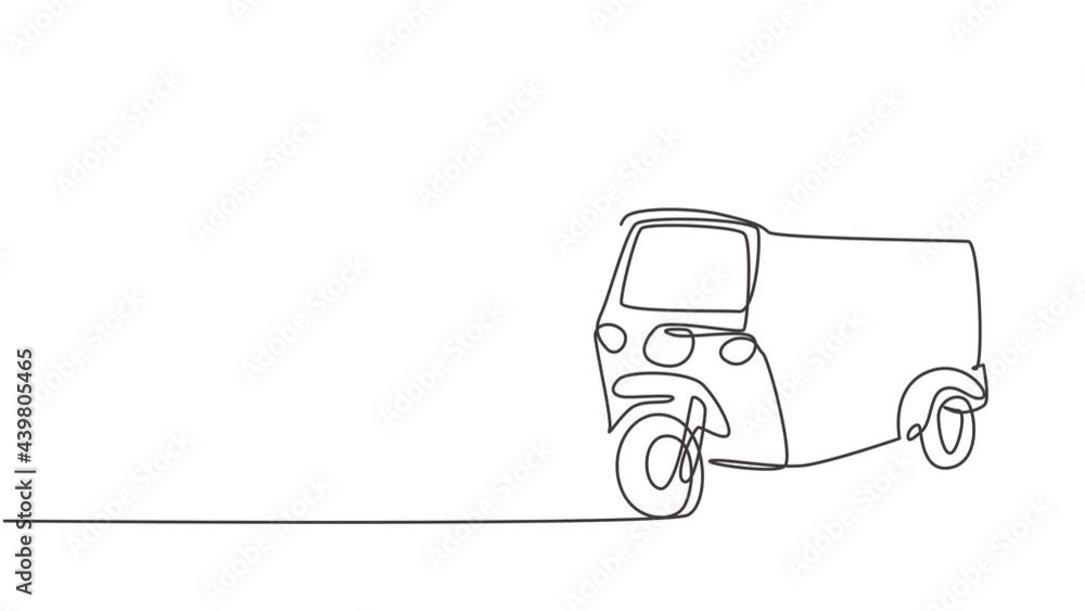 Poster animated self drawing of single continuous line draw tuk tuk thailand is often used by tourists as a