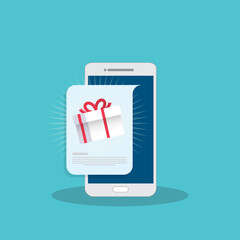 Gift box on smartphone screen. Giveaway concept. Vector illustration	