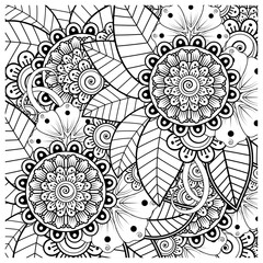 Mehndi flower for henna, mehndi, tattoo, decoration. decorative ornament in ethnic oriental style. doodle ornament. outline hand draw illustration. coloring book page.