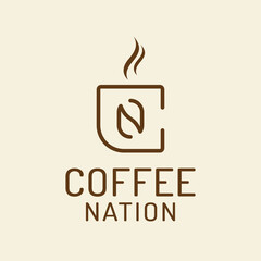 Letter Initial CN NC for Coffee Nation Logo Design Template. Suitable for Coffee Mocha Beverage Drink Shop Cafe Cafetaria Restaurant Bar Company Business Brand in Simple Line Style Logo Design.