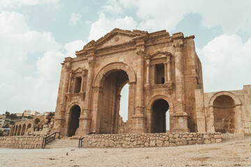 Arch of Hadrian in the ancient Jordanian city of Gerasa, preset-day Jerash, Jordan. It is located about 48 km north of Amman. ancient Roman city of Jerash is one of the main attractions of Jordan.