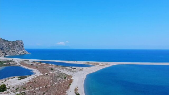 Aereal view whit drone Lagoon Tindari - beautiful view of the lakes of Marinello, Sicily, Italy