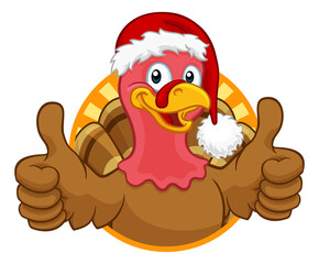Turkey In Santa Hat Christmas Thanksgiving Cartoon