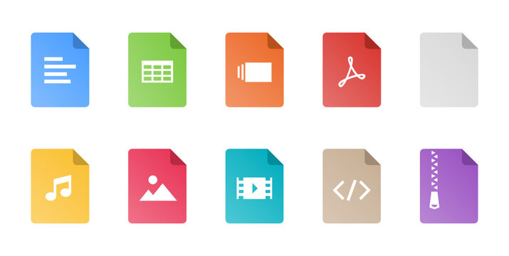 File types icon set. Vector icons for documents with color gradient