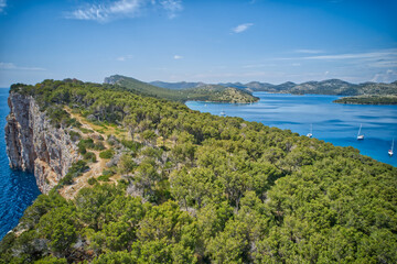 Fototapeta na wymiar Kornati Islands national park Telascica bay archipelago aerial panoramic view, landscape of Dalmatia, Croatia in Europe