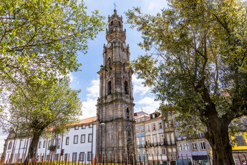 Clerigos tower in historic city center of Porto, Portugal