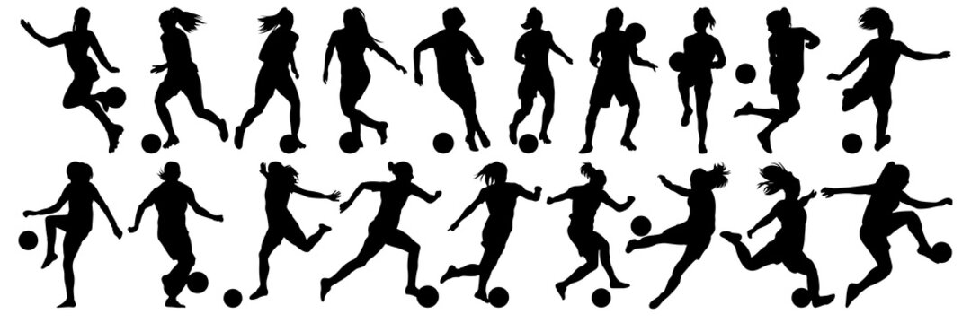 Set of Women Soccer Players 
Silhouette